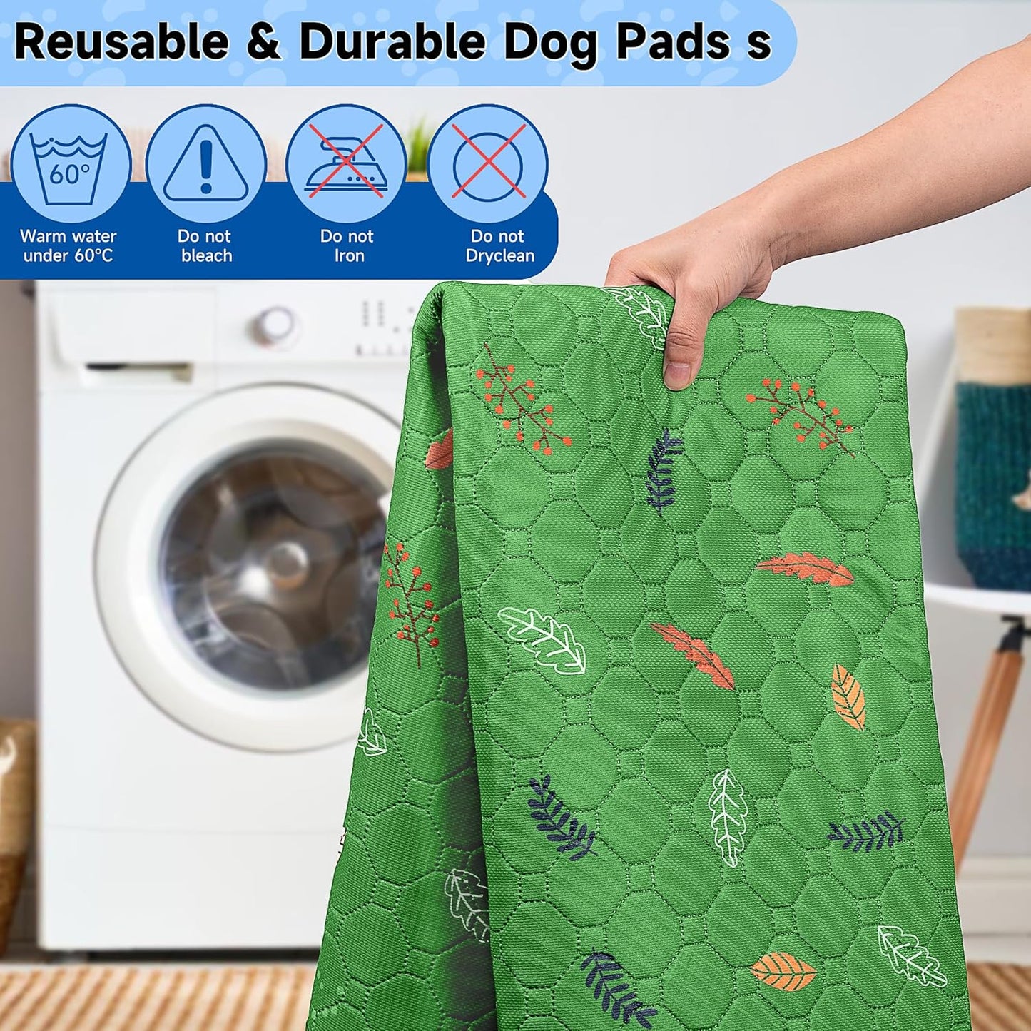 Sunheir 2-Pack Extra Large Reusable Dog Mat for Floor, Dog Playpen, Non-Slip Waterproof Super Absorbent Washable Pee Pads for Dogs, Pet Whelping Pads, Potty Training - Green, 36" x 41"