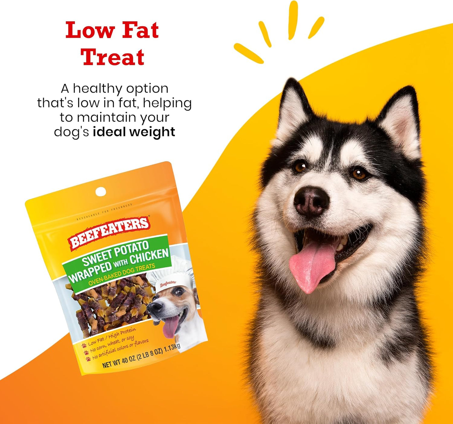 Beefeaters Sweet Potato Wrap with Chicken – Dog Treat. No Corn, Wheat, Soy or Gluten, Low Fat, Whole Muscle Jerky, Ideal for Training & Snacks