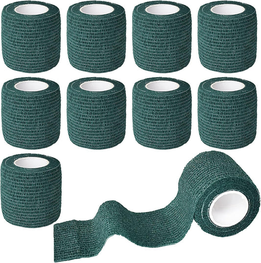 9 Pack 2" x 5 Yards Self Adhesive Bandage Wrap Self Stick Wrap for Ankle, Wrist, Finger, Sports, Breathable Cohesive Vet Tape for Pets (Dark Green)