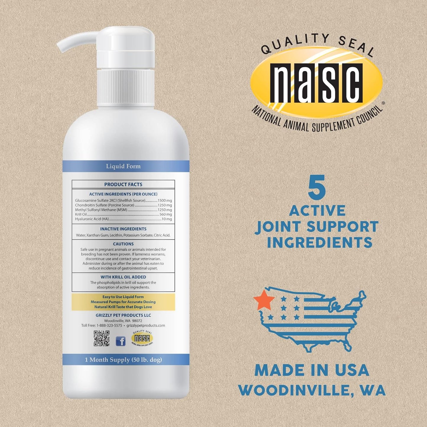 GRIZZLY PET PRODUCTS Joint Aid for Dogs Liquid Hip and Joint Support (Extra Strength), 16 fl oz