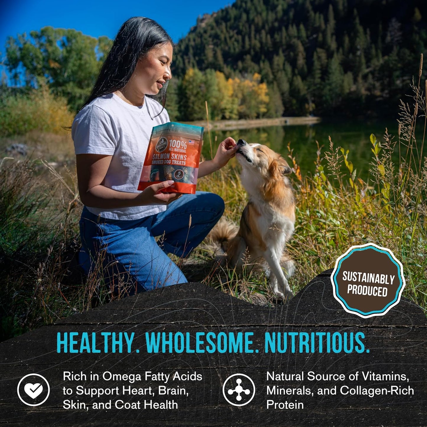 Wholesome Pride Smoked Salmon Skins Natural Healthy Dog Treats, USA Made Sustainably Sourced Dehydrated Treats, 4oz