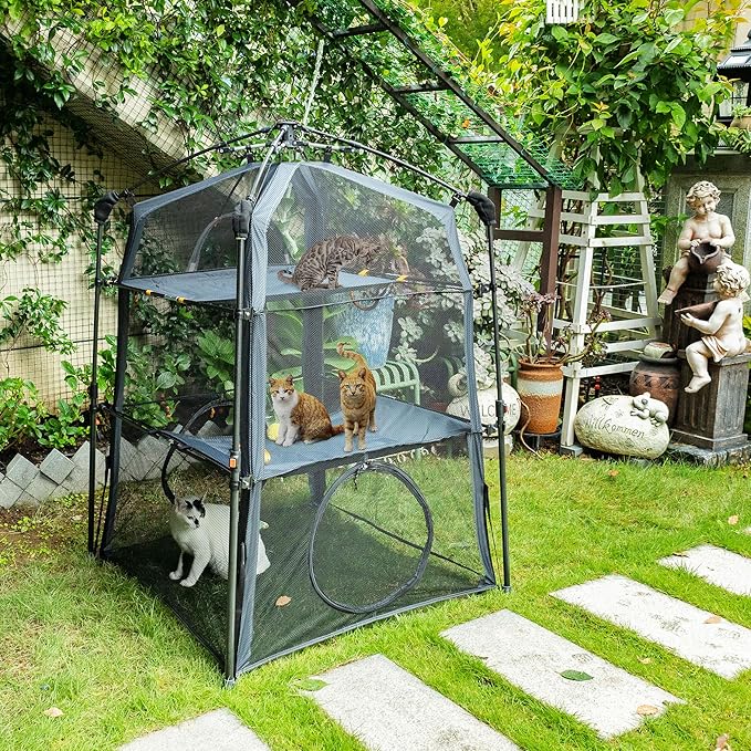 X-Large Catio Outdoor Cat Enclosure and Cat Tower Tent for Indoors and Outdoor,3 Tier Spacious Cat Tent,Portable and Foldable Catio,Two Doors Design can Assemble More Shapes (Patented)