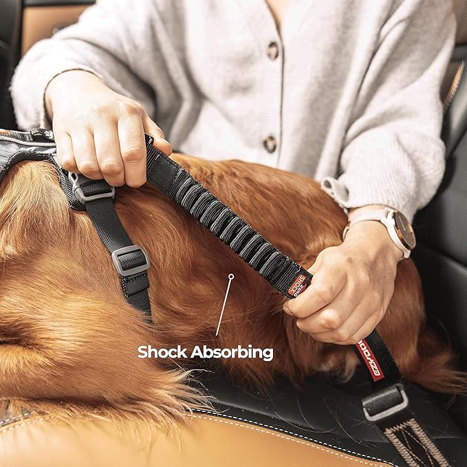 EzyDog Zero Shock Click - Shock Absorbing Dog Seat Belt Car Harness Attachment for Dogs - Adjustable Dog Restraints Seatbelts for Car Travel and Safety - (20in - 26in, Black)